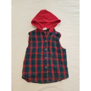 Vintage 90s New Moves Plaid Button Up Hooded Sleeveless Girls Shirt Size 5